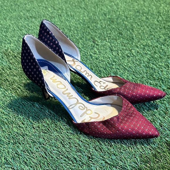 Sam Edelman Telsa D'Orsay pointed-toe pumps in a red multi/blue multi pattern - Picture 2 of 4